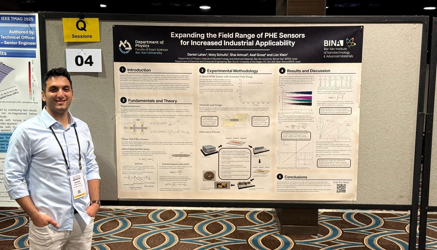 Daniel Lahav beside his poster &ldquo;Expanding the Field Range of PHE Sensors for Increased Industrial Applicability&rdquo; at a poster session
